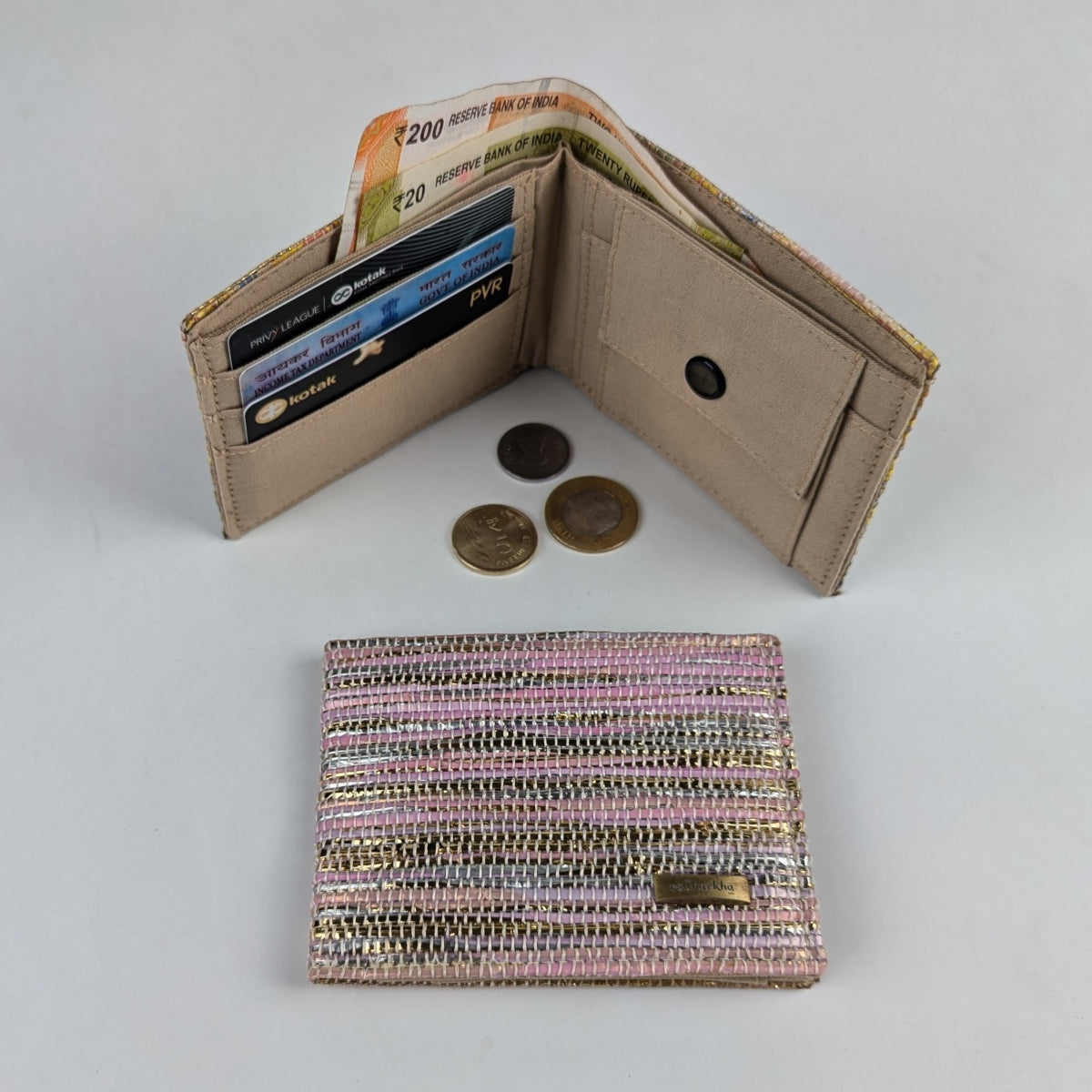 Shimmery Golden Pink Upcycled Handcrafted Wallet (W0225-008) PS_W