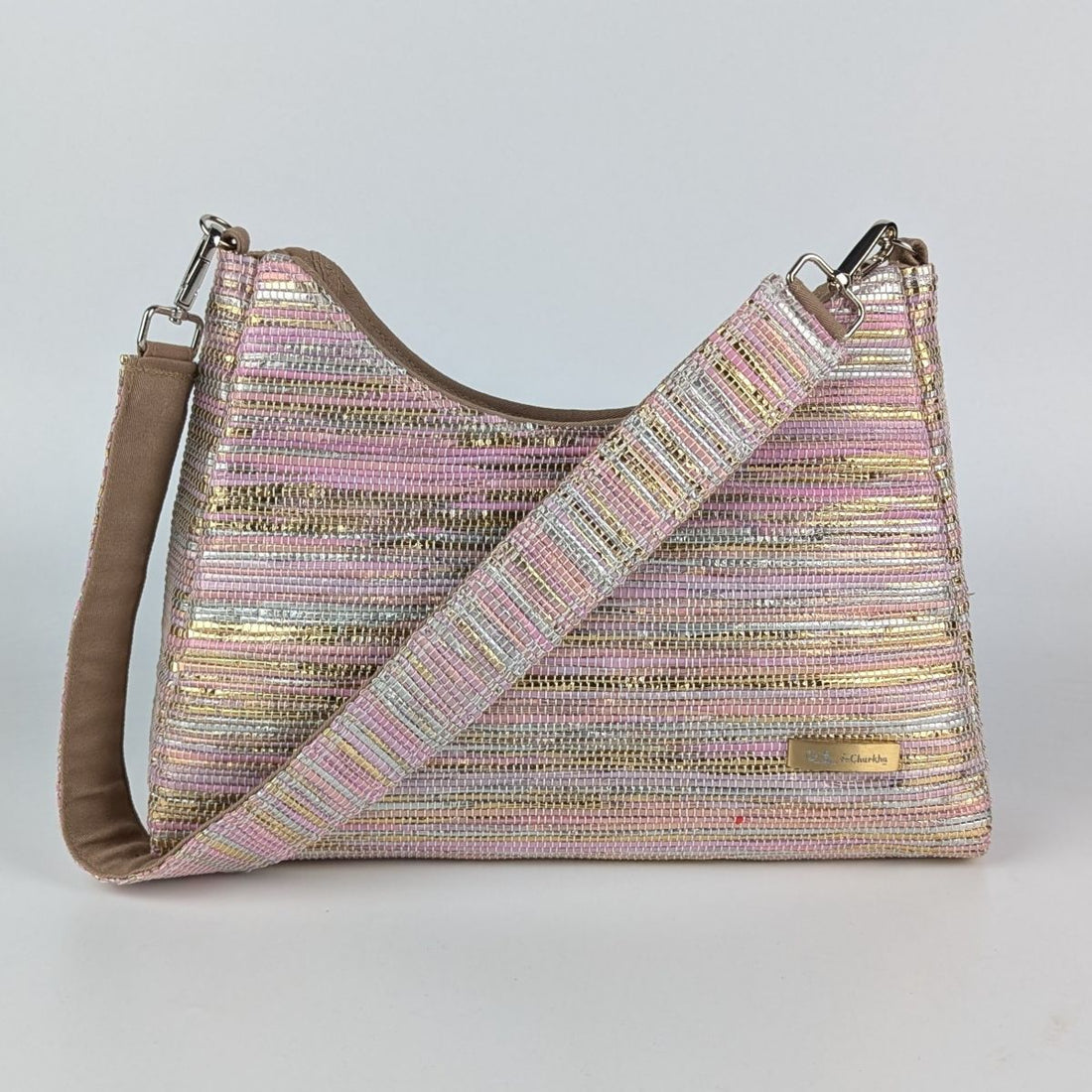 Shimmery Golden Pink Upcycled Handwoven Baguette Bag (BTB0125-020) PS_W