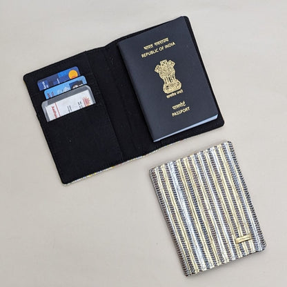 Shimmery Golden White Striped Upcycled Handwoven Passport Cover (PC0624-003) PS_W