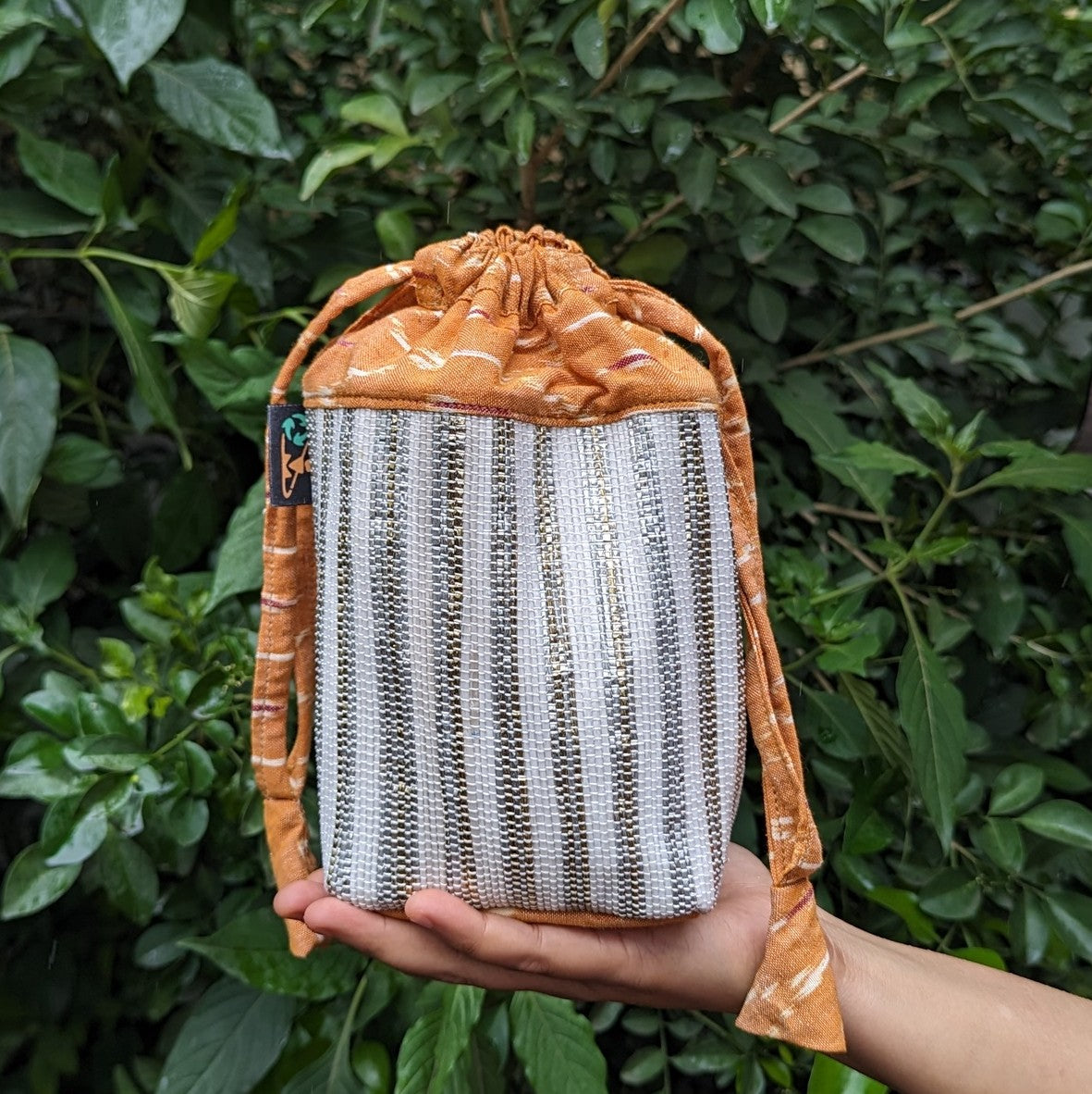 Shimmery Golden White Upcycled Handwoven Potli Bag (P0824-016) PS_W