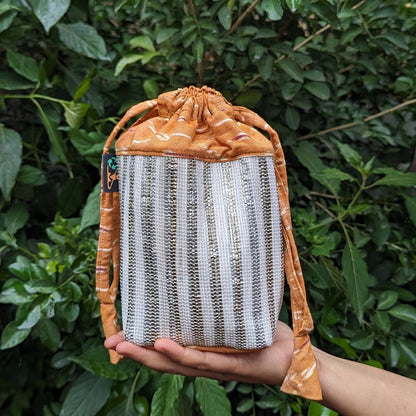 Shimmery Golden White Upcycled Handwoven Potli Bag (P0824-016) PS_W