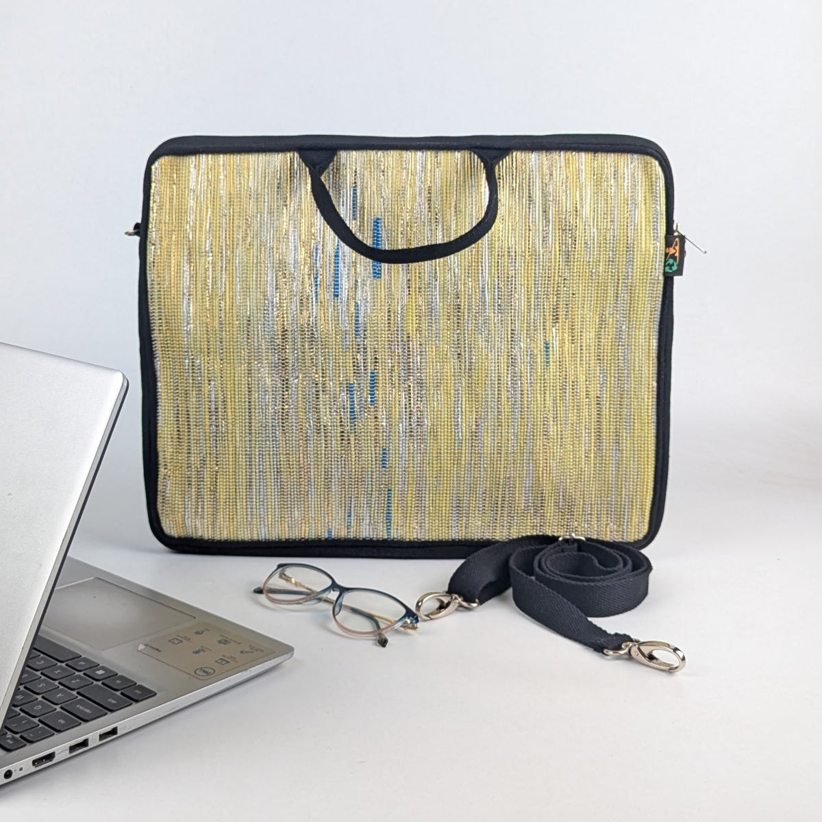 Shimmery Golden Yellow Handwoven Laptop Sleeve 16 inch (LSB160225-010) PS_W