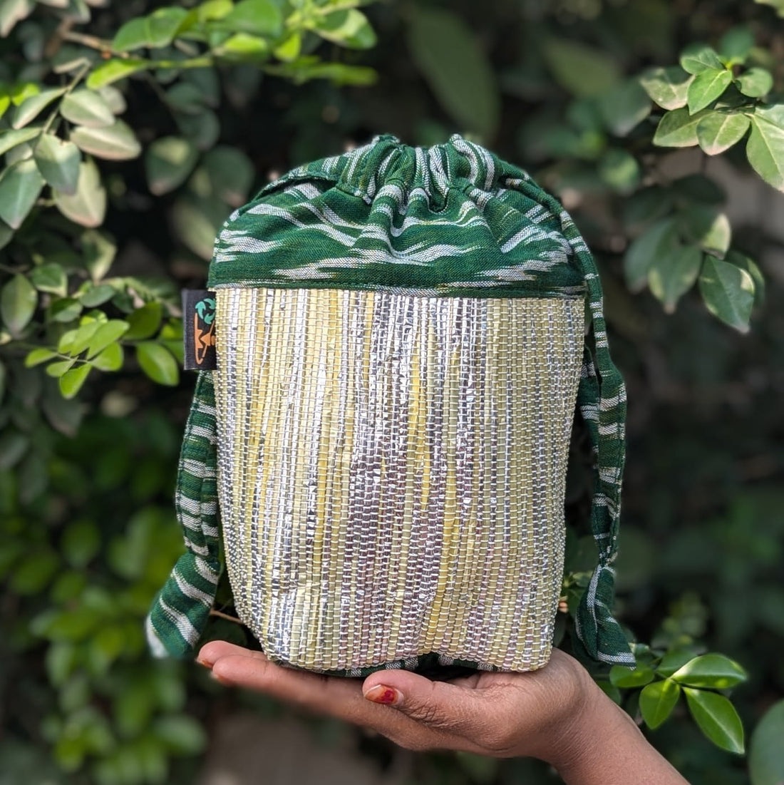Shimmery Golden Yellow Upcycled Handwoven Potli Bag (P1124-001) PS_W