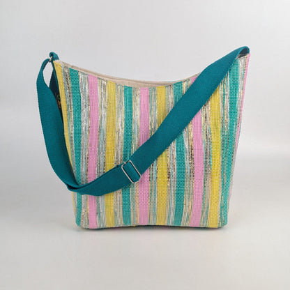 Shimmery Multicolored Striped   Upcycled Handwoven Eclipse Jhola Tote (EJ0325-008) PS_W