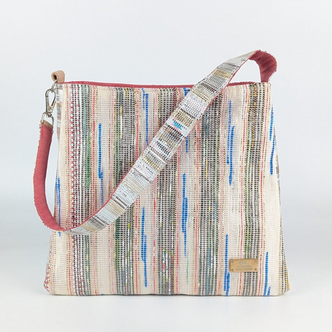Shimmery Multicolored Upcycled Handwoven Designer Trapeze Tote (TTD0125-008) PS_W