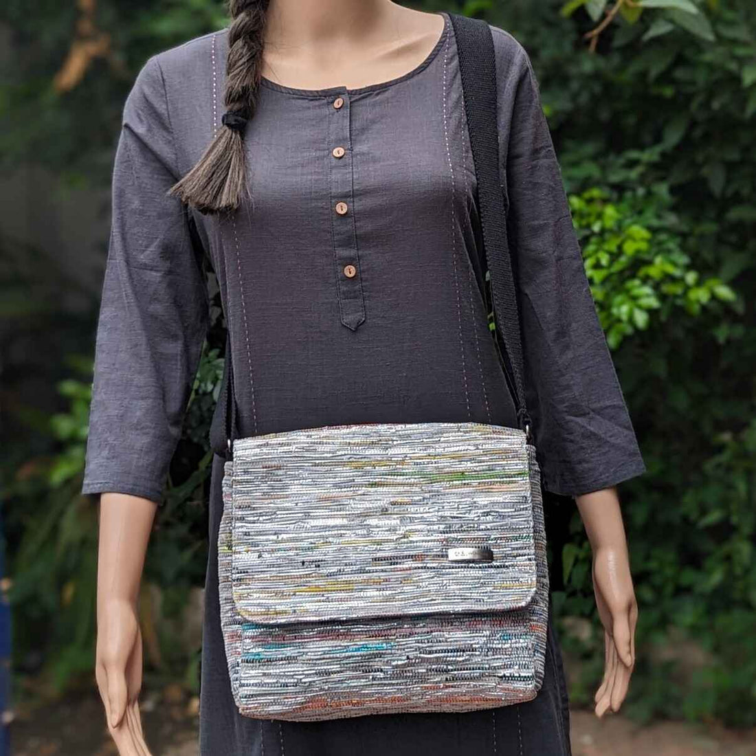 Shimmery Multicolored Upcycled Handwoven Messenger Bag (MB0924-003) PS_W