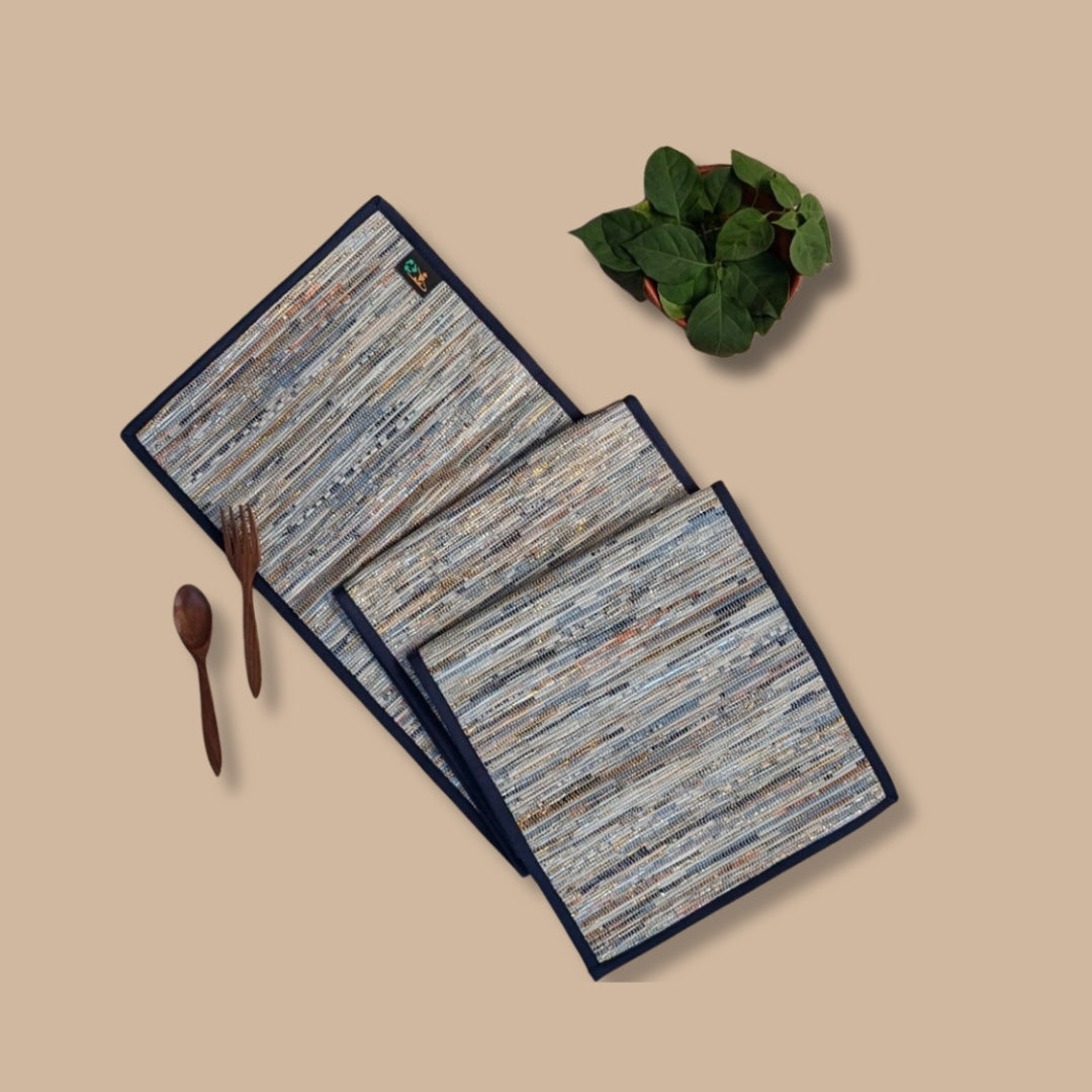 Shimmery Multicolored Upcycled Handwoven Table Runner (TR1224-006) PS_W 