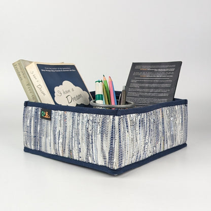 Shimmery Silver Blue Upcycled Handwoven Collapsible Storage Basket Small (CSBS0125-010) PS_W