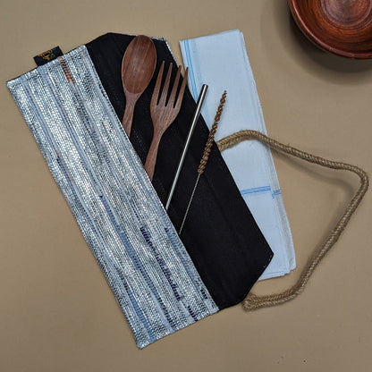 Shimmery Silver Blue Upcycled Handwoven Cutlery Kit (CK0824-012) PS_W