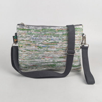 Shimmery Silver Green Upcycled Handwoven Sling Bag (SI0325-014) PS_W