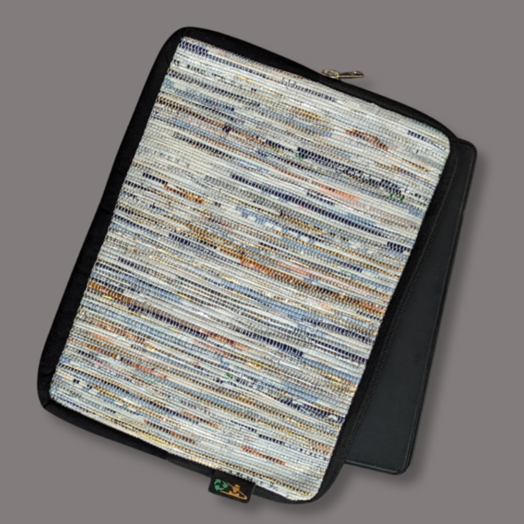Shimmery White Blue Orange Upcycled Handwoven Tablet Sleeve (TS1224-003) PS_W