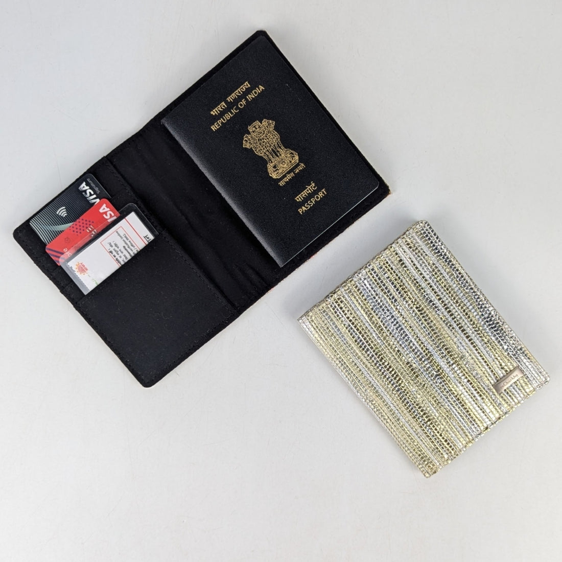 Shimmery Yellow White Upcycled Handwoven Passport Cover (PC0624-010) PS_W