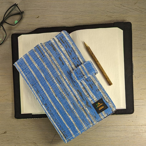 Silver Blue Striped Waste Plastic Wrappers Upcycled Handwoven Executive Diary Cover (EDC0424-014) PS_W