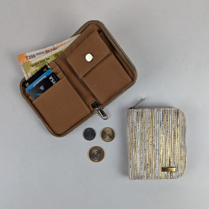 Silver Gold Shimmery Upcycled Handwoven D Wallet (DW0225-002) PS_W