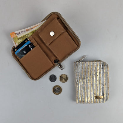 Silver Gold Stripes Upcycled Handwoven D Wallet (DW0225-003) PS_W