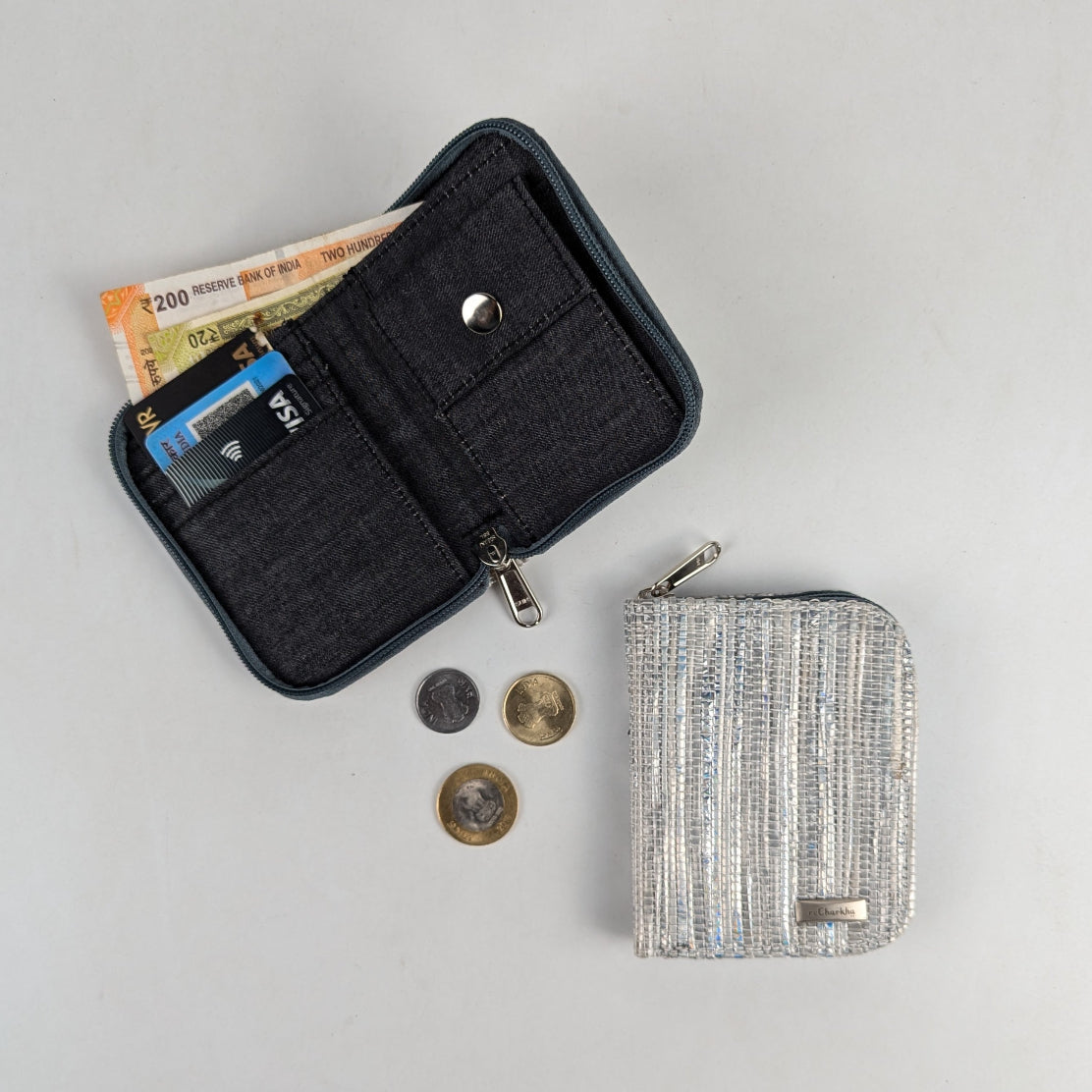 Silver and White Mix Upcycled Handwoven D Wallet (DW0225-018) PS_W