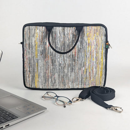 Silver with Black and Maggi Mix Upcycled Handwoven Laptop Sleeves 14 inches (LSB140225-008) PS_W