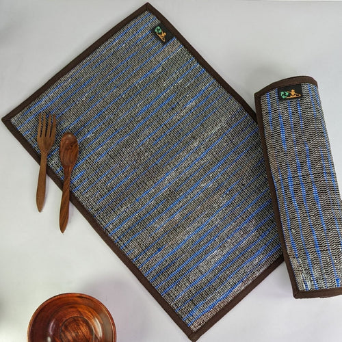 (TM0324-106) Cassette Tape Brown and Blue Waste Plastic Wrappers Upcycled Handwoven Table Mat (Set of 2)