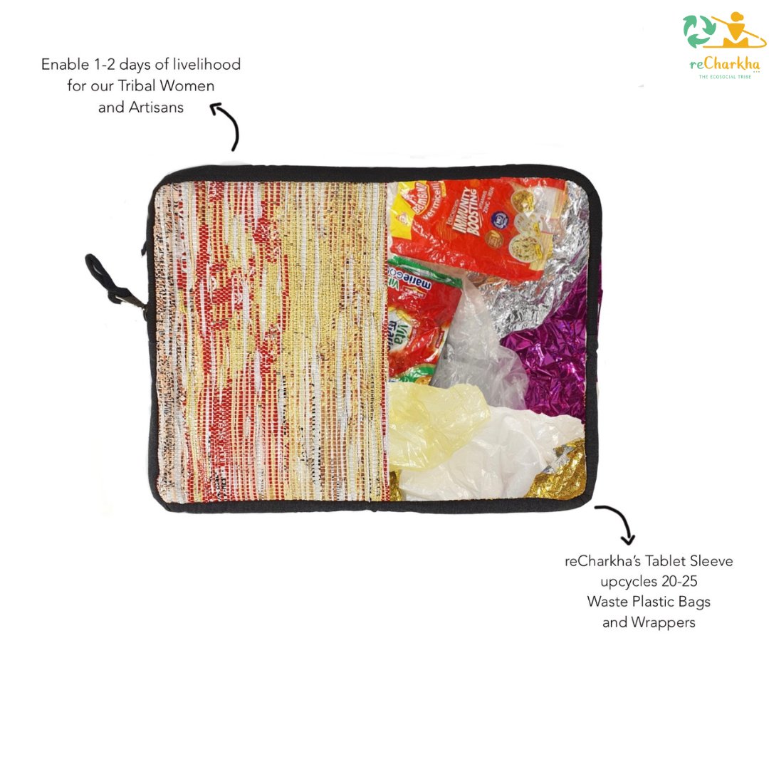 (TS0124-112) Multicolor Pastel on clear white Plastic Upcycled Handwoven Tablet Sleeve