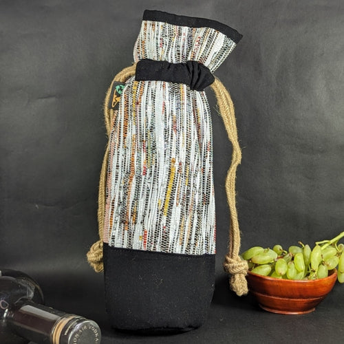 (WB0324-111) Multicolored Waste Plastic Wrappers Upcycled Handwoven Wine Bottle Holder