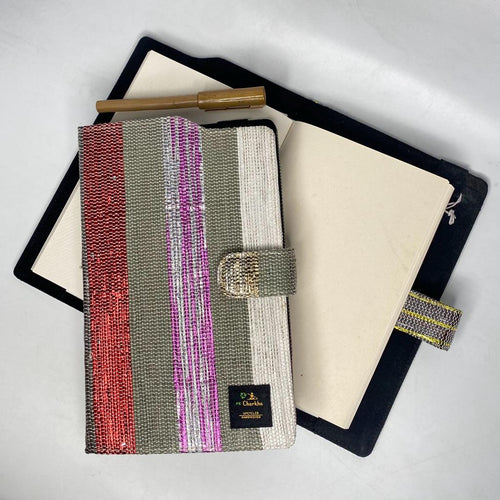 reCharkha Upcycled Handwoven Recycle Livelihoods Handcraft Diary Reusable Book Novel Cover Handmade Recycled Ethically Tribal Made in India Pune Warli Tribe Handloom Refash Trash Fash Waste EcoSocial Upcyclers Conscious Fashion Upcycled slow Trending Swadeshi Weave Textile