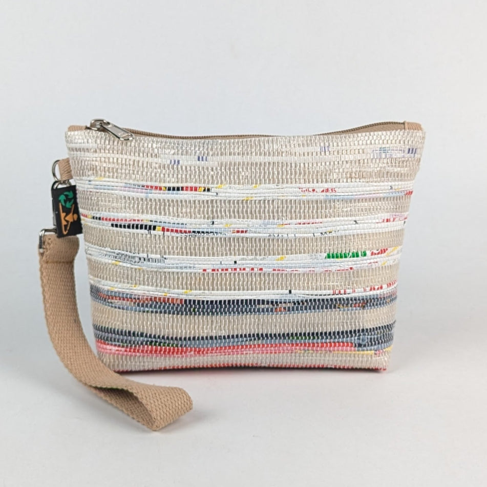 White &amp; Multi colour Stripe Upcycled Handwoven Wrist It (WI0225-011) PS_W