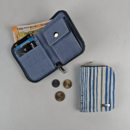 White and Blue Stripes Upcycled Handwoven D Wallet (DW0225-030) PS_W