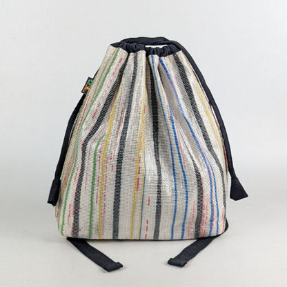 White with Black Yellow Blue stripes Upcycled Handcrafted Light Backpack (NLBP0225-003) PS_W