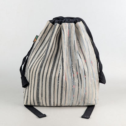 White with Black stripes Upcycled Handcrafted Light Backpack (NLBP0225-002) PS_W