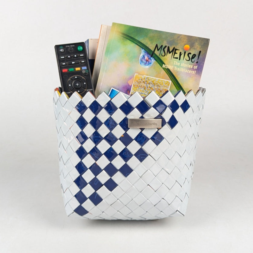 White and Blue Large Basketry Deco Storage (BDSL0325-003) PS_W
