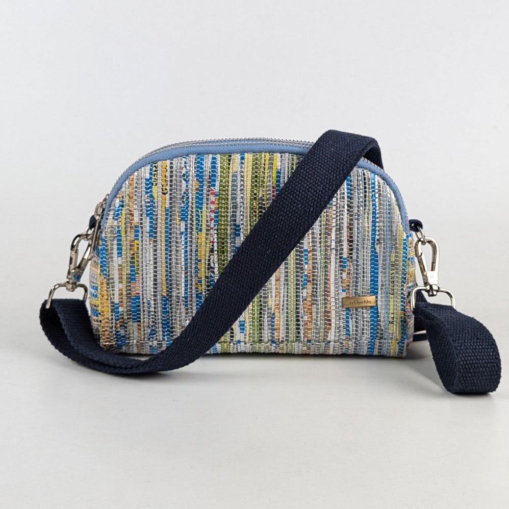 Yellow  Blue &amp; White mix Upcycled Handwoven Designer Taco Sling (TSL0225-008) PS_W