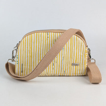 Yellow &amp; White stripes Upcycled Handwoven Designer Taco Sling (TSL0225-001) PS_W