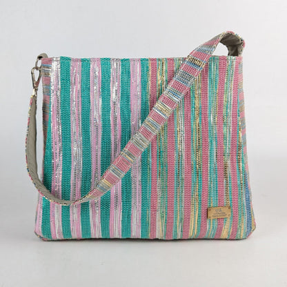 Multicolored Striped Upcycled Handwoven Trapeze Tote (TT1124-005) PS_W