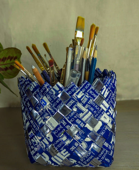 Medium Basketry Storage with Navy blue and silver design (BDSM1123-004)