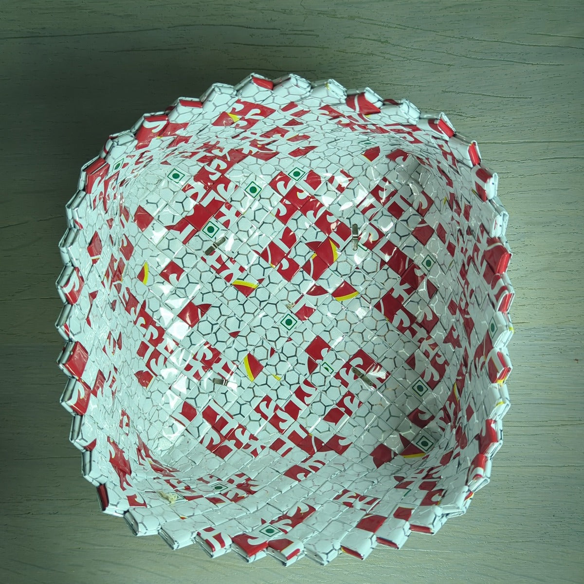 Basketry Deco Storage upcycled from thick plastic bags and wrappers in india by recharkha Ecosocial