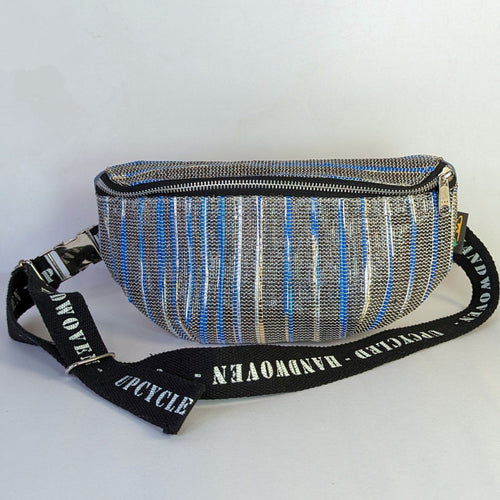 recharkha upcycled handwoven Girijs Fanny Pack from black video cassette tapes