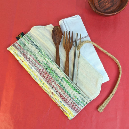 Green and Yellow Maggie Wrappers Upcycled Handwoven Cutlery Kit (CK0324-104)