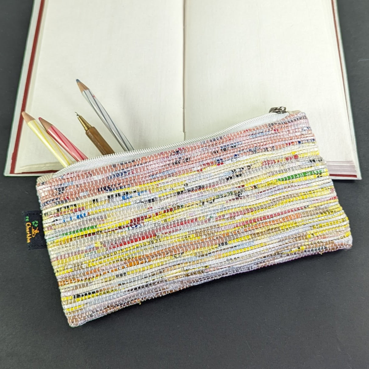 (PP0324-121) Maggie Wrappers with Peach Shade Upcycled Handwoven Pencil Pouch