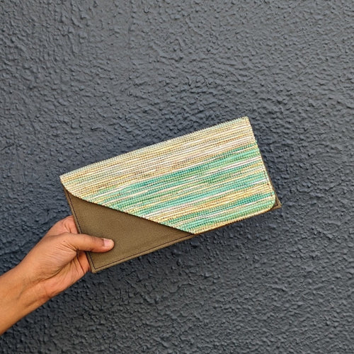 Turquoise with Golden Glitter Upcycled Handwoven Clutch It (CI0324-103)