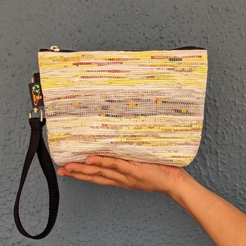 (WI0324-128) Maggie Wrappers yellow red with Grey White Mix Upcycled Handwoven Wrist It